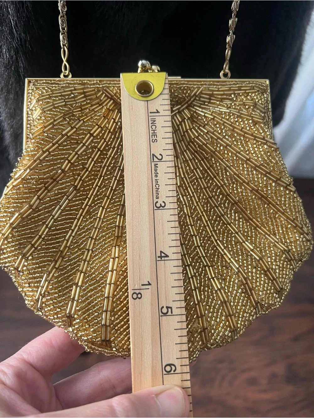 Preston & York Gold Beaded Evening Bag Art Deco Clutch Chain Strap Gatsby Purse
